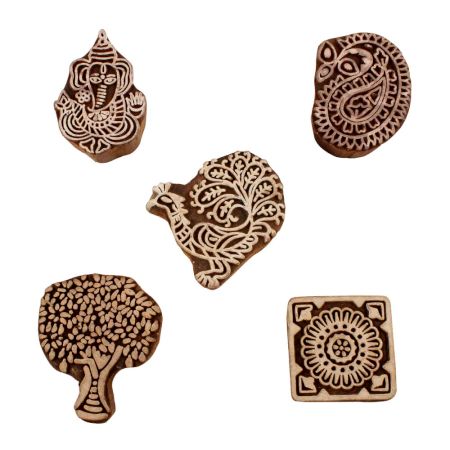 Set of 5 Piece New Mix Wooden Printing Blocks